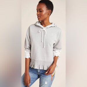 Anthropologie Light Gray Knit Top with Hoodie Size Large